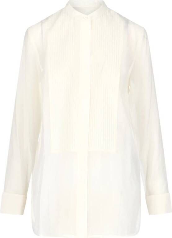 Calvin Klein Witte Geplooide Overhemd met Koreaanse Kraag en Knoopsluiting White Dames