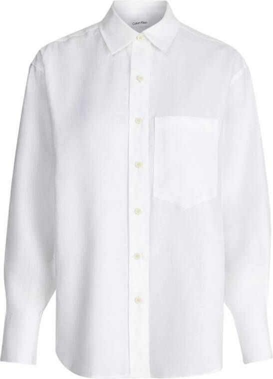 Calvin Klein Natuurlijke Linnen Oversized Shirt White Dames