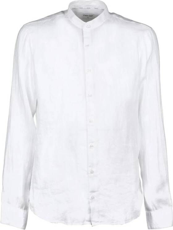 Calvin Klein Witte Linnen Mandarin Kraag Slim Fit Overhemd White Heren