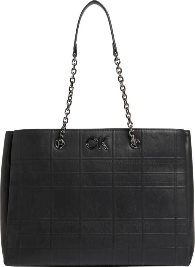 Calvin Klein Zwarte polyester handtas met kettinghandvatten Black Dames
