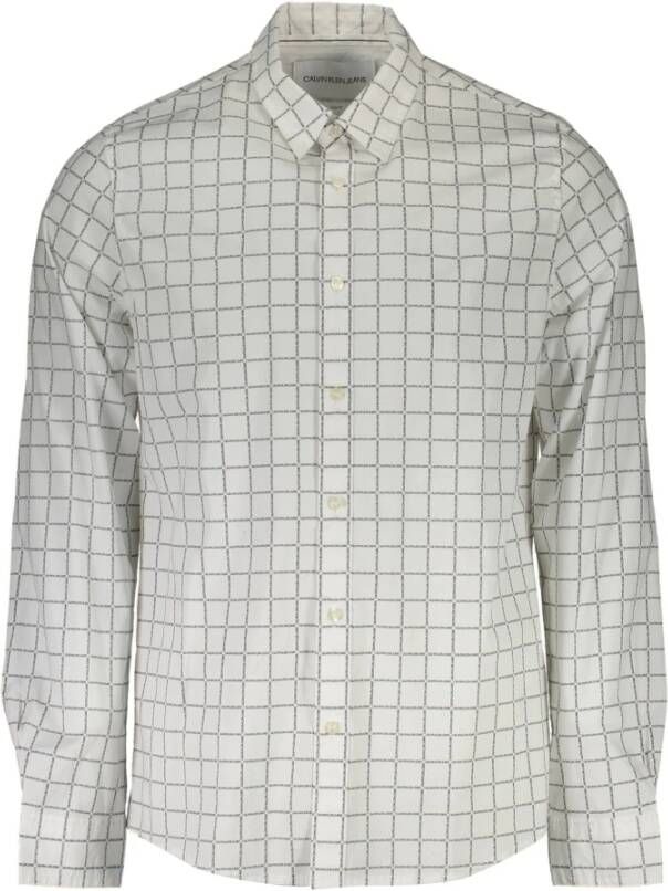 Calvin Klein Slim Fit Wit Katoenen Overhemd met Italiaanse Kraag White Heren