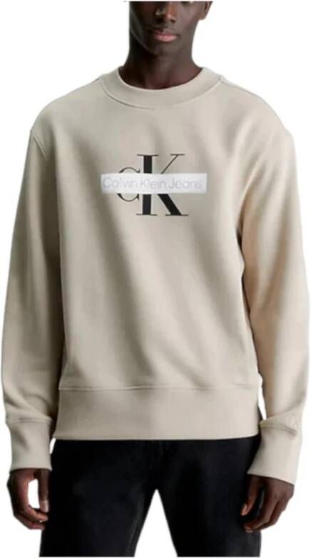 Calvin Klein Stencil Crew Sweatshirt Beige Heren