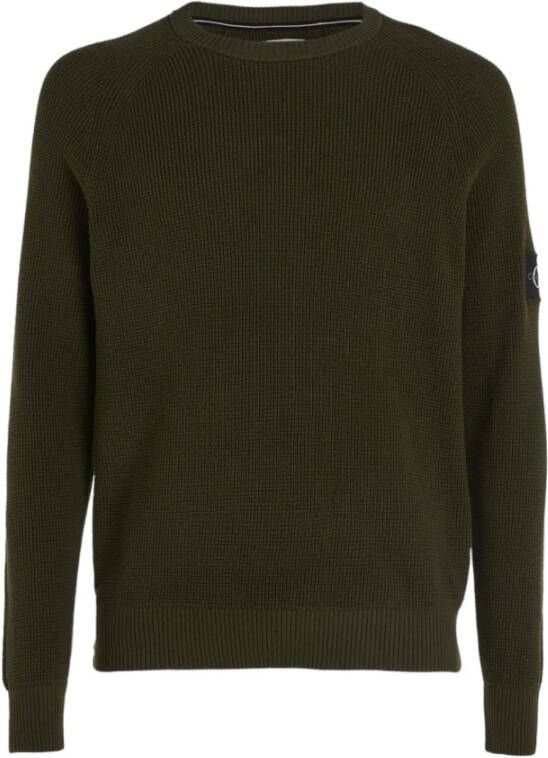 Calvin Klein Jeans Verfijnde Crewneck Sweater met Monogram Mouwembleem Green Heren