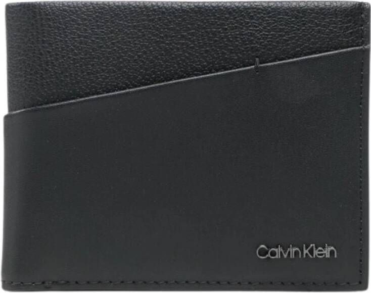 Calvin Klein Zwarte leren portemonnee met kaartsleuven en geldclip Zwart Heren