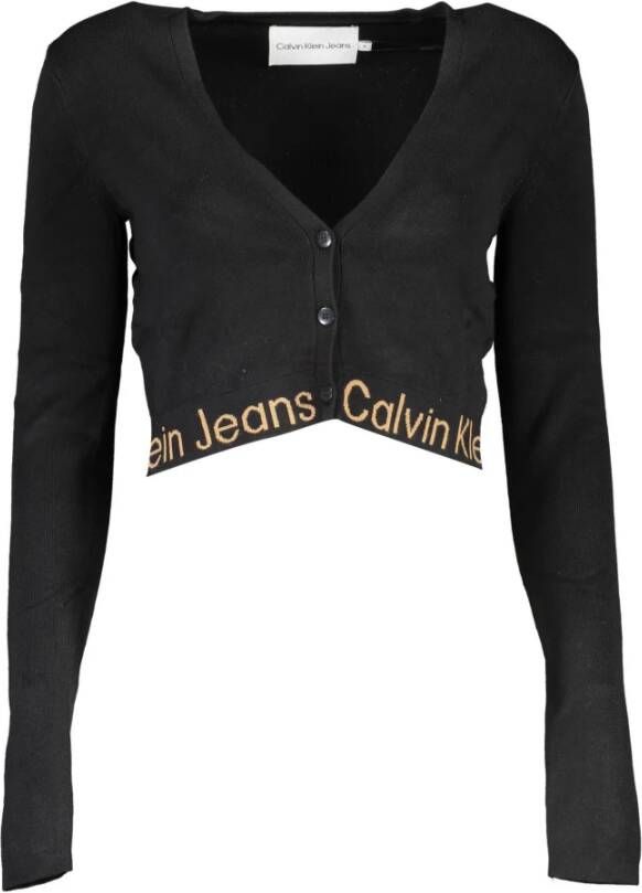 Calvin Klein Zwarte Lyocell Sweater met V-Hals en Knopen Black Dames