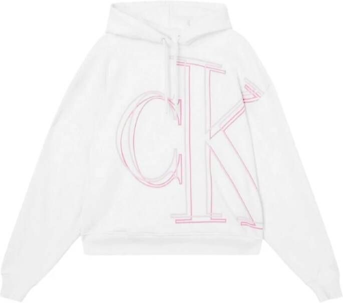 Calvin Klein Witte Katoenen Sweater met Capuchon en Borduursel Wit Dames