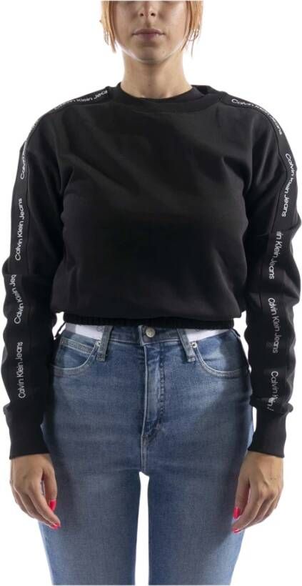 Calvin Klein Windra Logo Tape Crew Sweatshirt Black Dames