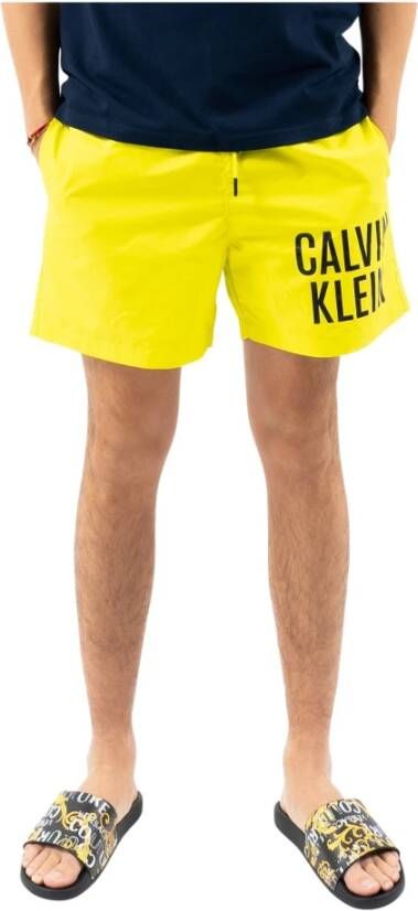Calvin Klein Jeans Gele Bedrukte Zwembroek met Veters Yellow Heren