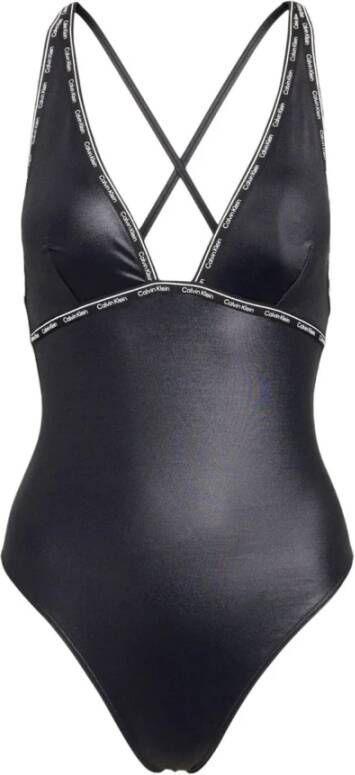 Calvin Klein Verfijnde Logo Tape Badkleding met Elastische Logo Randen en Grafische Lijnen Black Dames