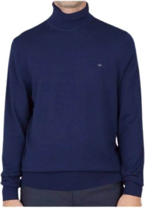 Calvin Klein Superior Wool Turtleneck Sweater Blue Heren