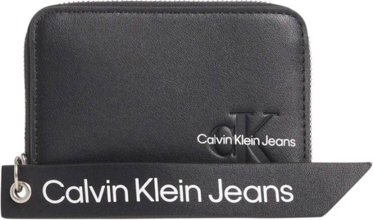 Calvin Klein Jeans Zwarte Bedrukte Rits Portemonnee Black