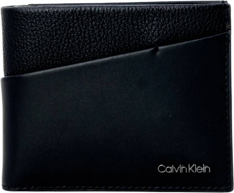 Calvin Klein Zwarte leren portemonnee met kaartsleuven en geldclip Zwart Heren