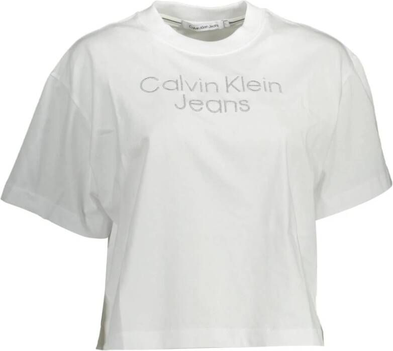 Calvin Klein Witte Katoenen Tops & T-Shirt Korte Mouw Logo Wit Dames