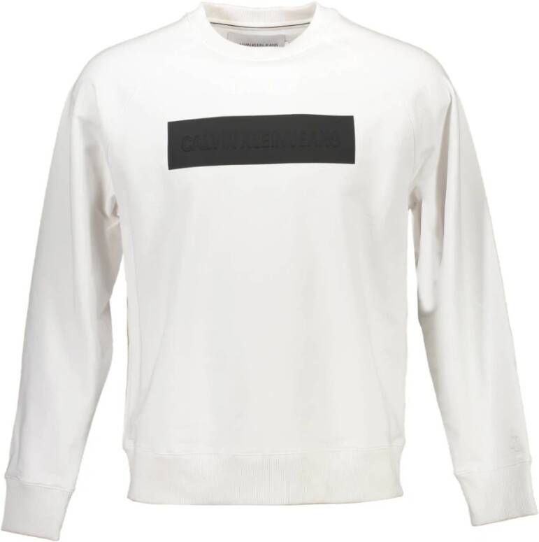 Calvin Klein Witte Katoenen Trui Lange Mouwen Ronde Hals Print Logo White Heren