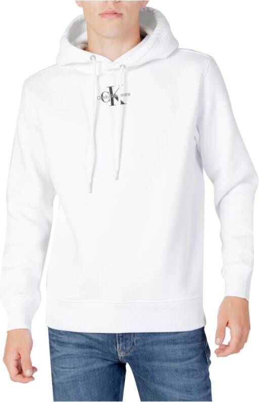 Calvin Klein Witte Monogram Logo Hoodie Truien Wit Heren
