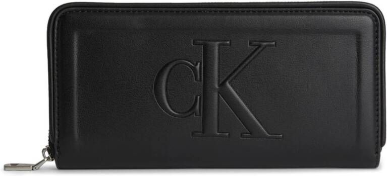 Calvin Klein Zwarte Polyurethaan Portemonnee met 4 Compartimenten en Muntvakje Zwart Dames