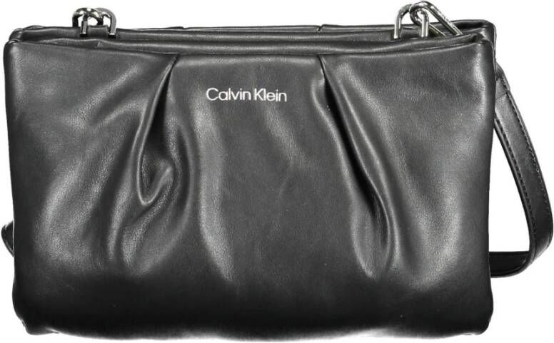 Calvin Klein Zwarte Polyurethaan Handtas met Verstelbare Schouderband Zwart Dames