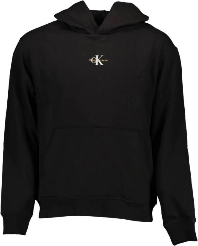 Calvin Klein Zwarte katoenen trui met capuchon en logoprint Zwart Heren