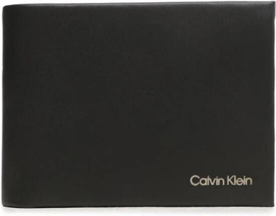 Calvin Klein Zwarte leren portemonnee met kaartsleuven en geldclip Zwart Heren