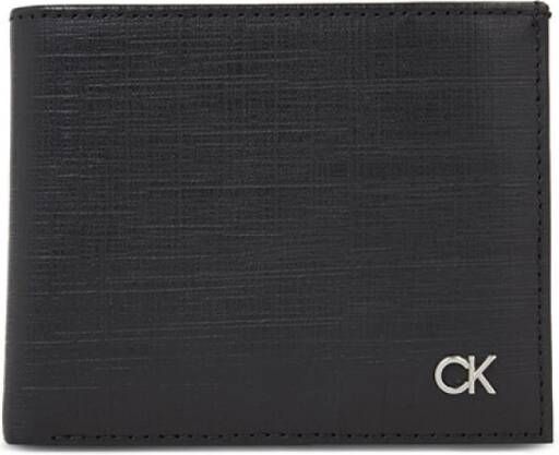 Calvin Klein Zwarte Leren Portemonnee met Kaartsleuven en Geldklem Zwart Heren