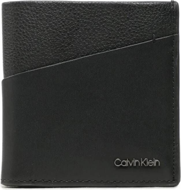 Calvin Klein Zwarte leren portemonnee met muntvak en kaartsleuven Zwart Heren