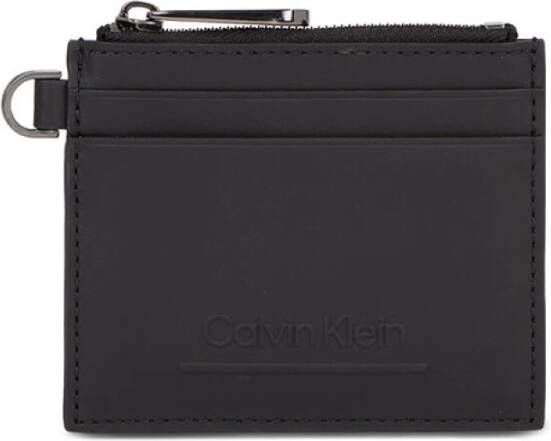 Calvin Klein Zwarte Leren Portemonnee met Rits Zwart Heren