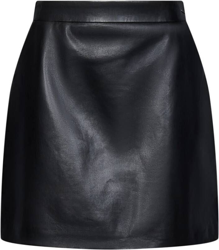Calvin Klein Zwarte leren rok met hoge taille en verborgen rits Zwart Dames