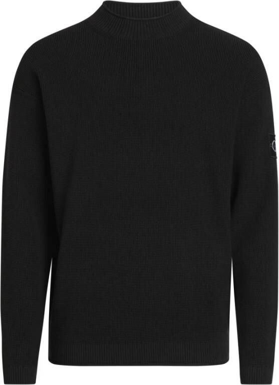 Calvin Klein Zwarte Logo Trui met Geribbelde Afwerking Black Heren