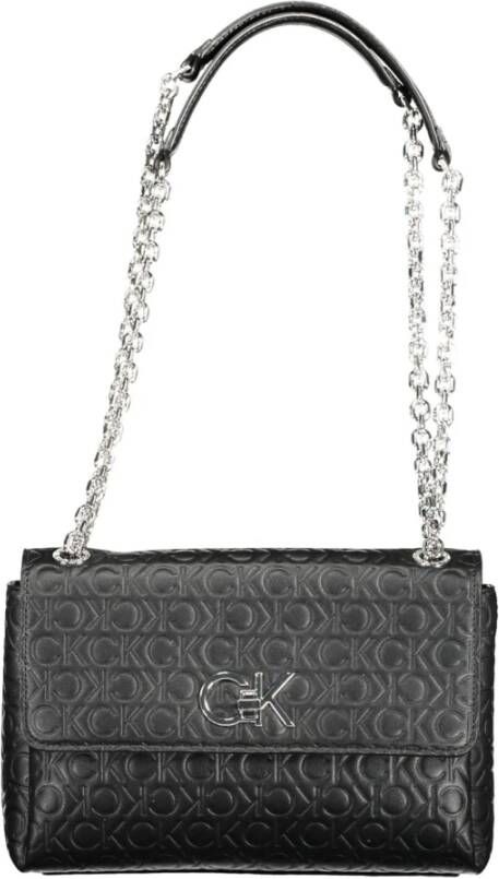 Calvin Klein Zwarte polyester handtas met kettinghandvatten Zwart Dames