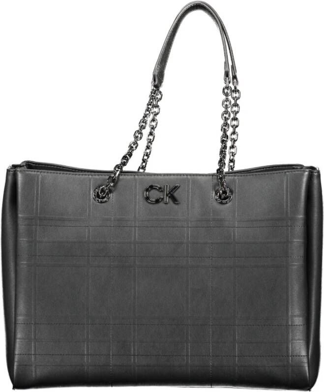 Calvin Klein Zwarte polyester handtas met kettinghandvatten Zwart Dames