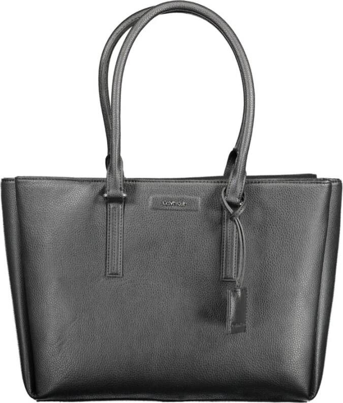 Calvin Klein Zwarte polyurethaan handtas met meerdere compartimenten Zwart Dames