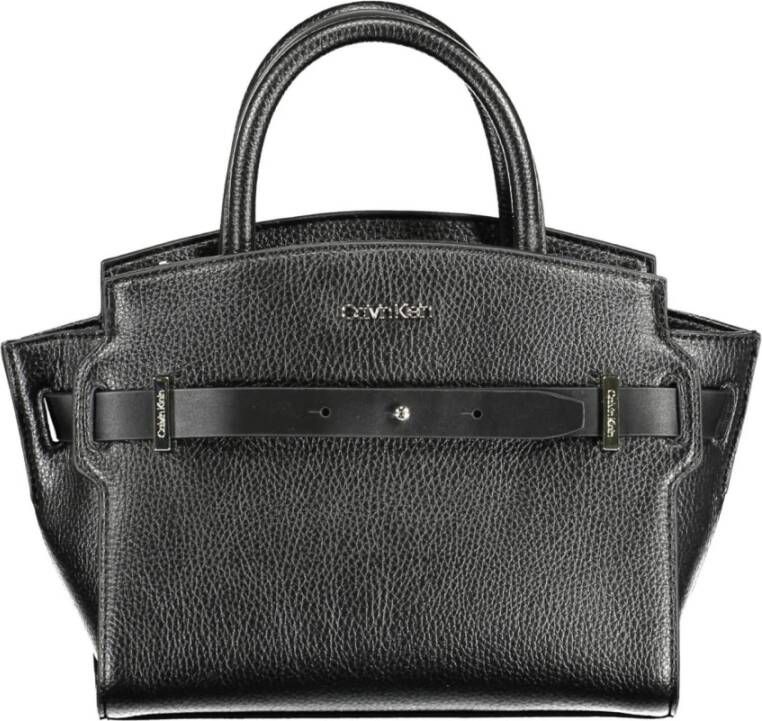 Calvin Klein Zwarte Polyurethaan Handtas met Contrasterende Details Black Dames