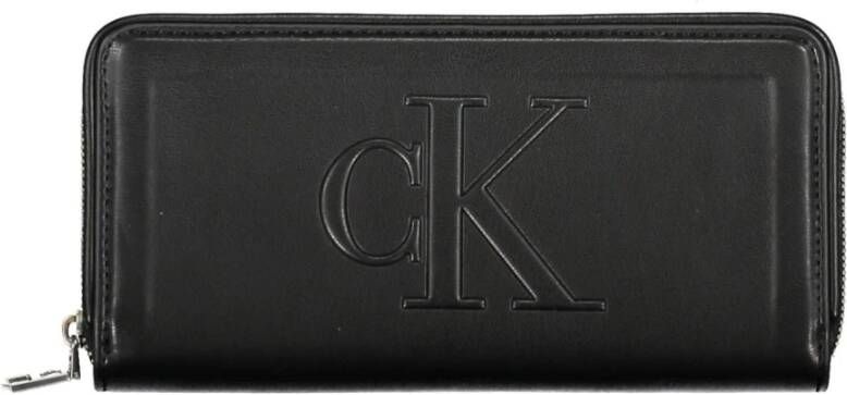 Calvin Klein Zwarte Polyurethaan Portemonnee met 4 Compartimenten en Muntvakje Zwart Dames