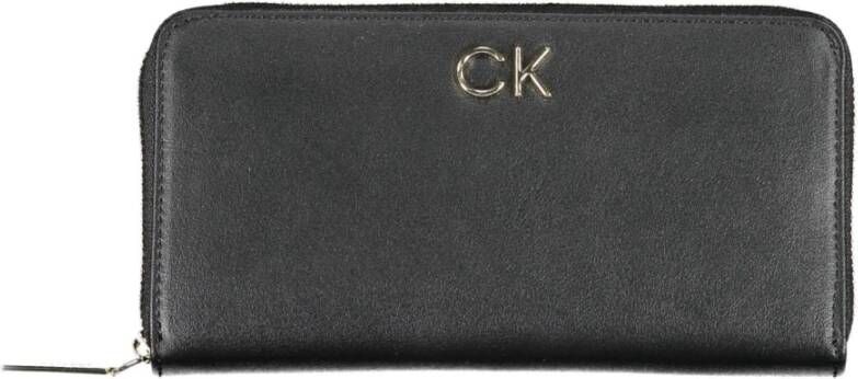 Calvin Klein Zwarte Polyurethaan Portemonnee met 5 Compartimenten en Ritssluiting Zwart Dames