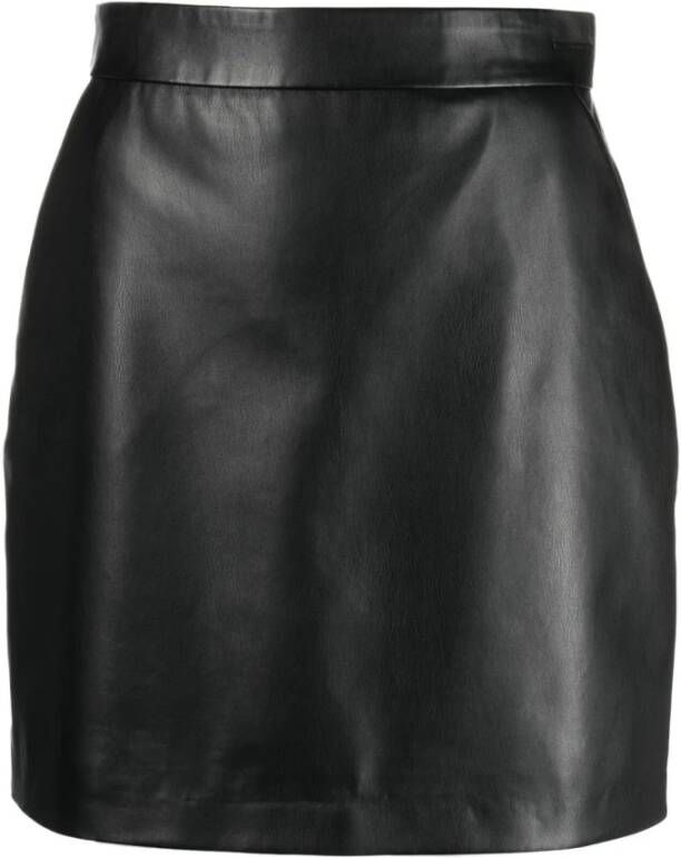 Calvin Klein Zwarte leren rok met hoge taille en verborgen rits Zwart Dames