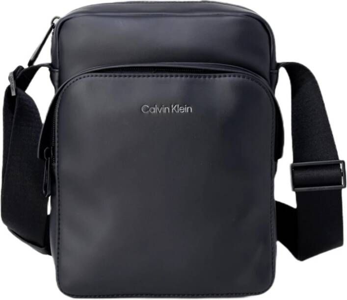 Calvin Klein Zwarte schoudertas van imitatieleer met ritssluiting Black Heren