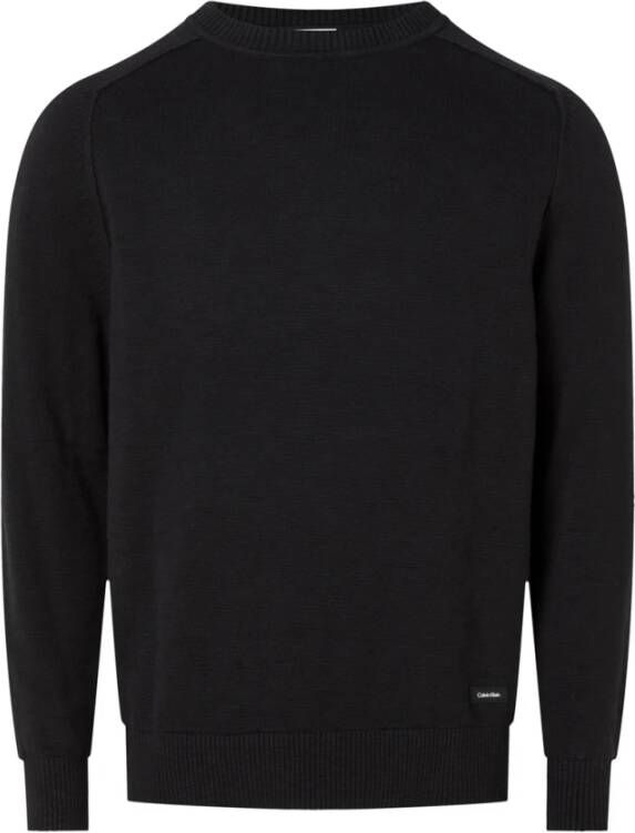 Calvin Klein Zwarte Sweaters met Witte Slub Textuur Black Heren
