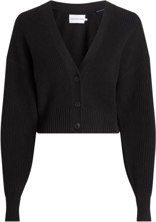 Calvin Klein Zwarte trui met klassieke V-hals en geribbelde textuur Zwart Dames