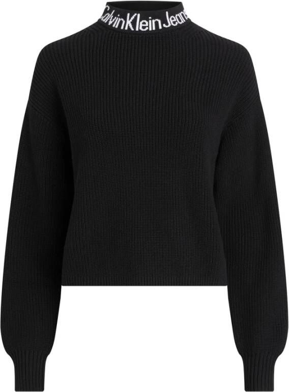 Calvin Klein Zwarte truien met hoge kraag en opvallend logo Black Dames