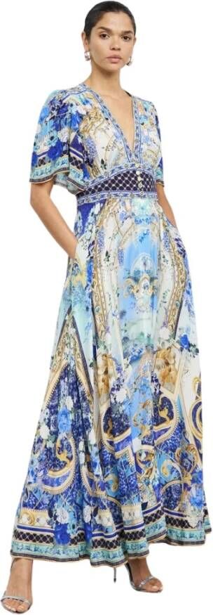 Camilla Zijden jurk met flutter mouwen en uitzicht op de Vesuvius Blue Dames
