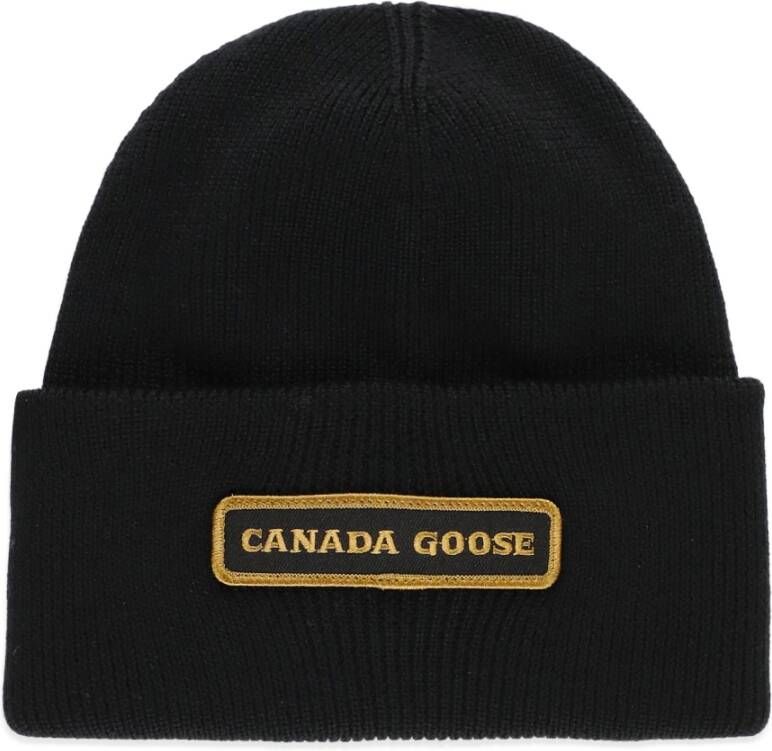 Canada Goose Zwarte wollen muts met contrasterend logo Black Heren