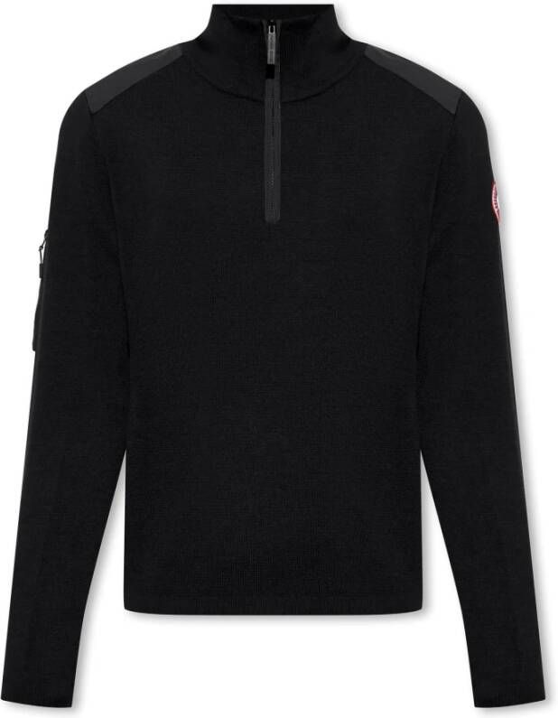 Canada Goose Blauwe wollen trui met hoge kraag en rits Blauw Heren