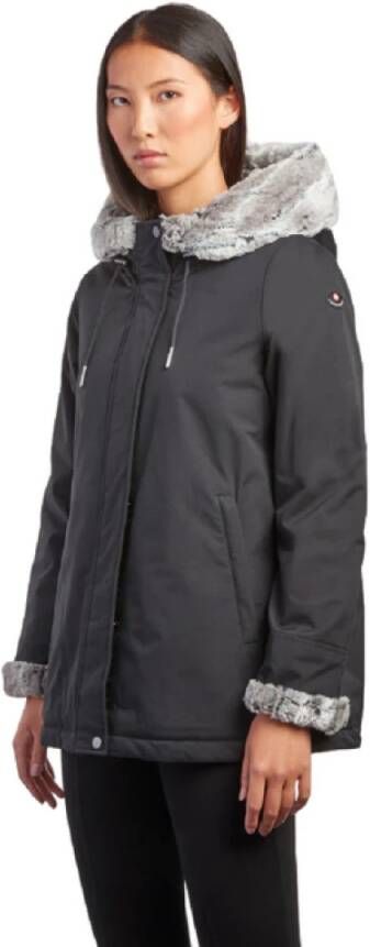 Canadiens Zwarte Parka Jas met Eco Fur Capuchon Black Dames