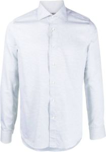 Canali Groene Wafel-Effekt Overhemd Wit Heren