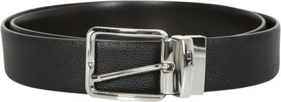 Canali Zwarte riem van generfd leer met gegraveerd logo Zwart Heren