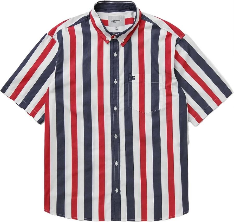 Carhartt WIP Short Sleeve Elcano Shirt Korte mouwen Kleding elcano stripe arcade dark navy maat: L beschikbare maaten:M L XL - Foto 3