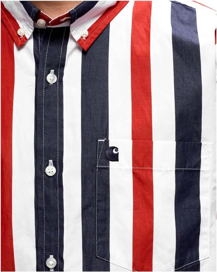 Carhartt WIP Short Sleeve Elcano Shirt Korte mouwen Kleding elcano stripe arcade dark navy maat: L beschikbare maaten:M L XL