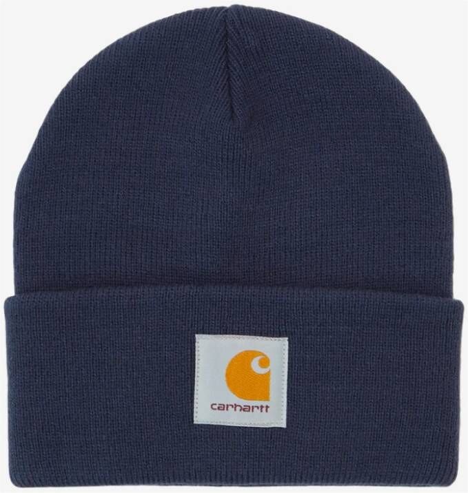 Carhartt WIP Blauwe Gebreide Hoeden met Carhartt Logo Blue Heren