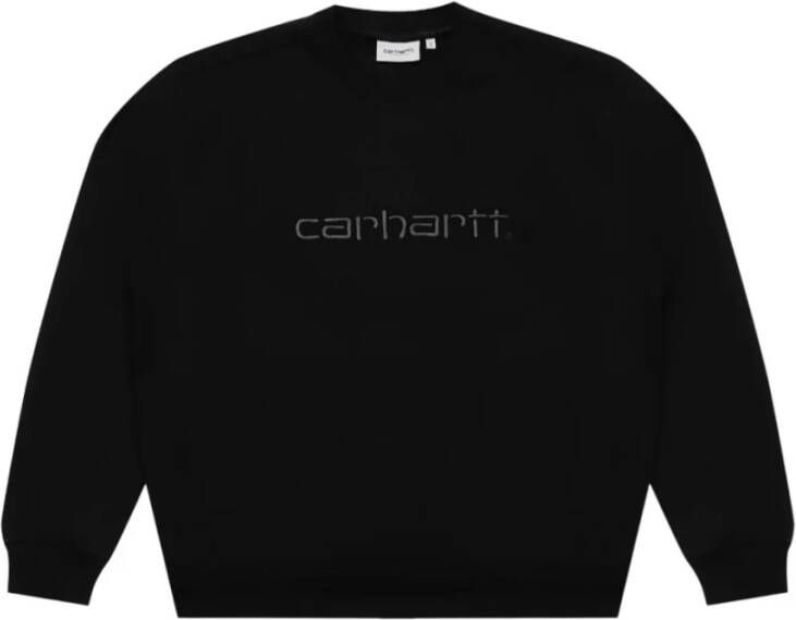 Carhartt WIP Logo Sweatshirts met Geribbelde Manchetten en Zoom Black Heren