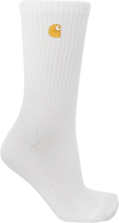 Carhartt WIP Witte Chase Socks met Gouden Logo White Heren